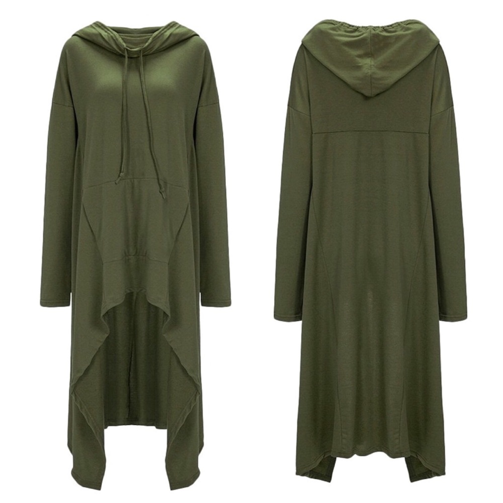 Asymmetrical High Lo Maxi Hoodie Tunic Dress Olive - Picture 7 of 8